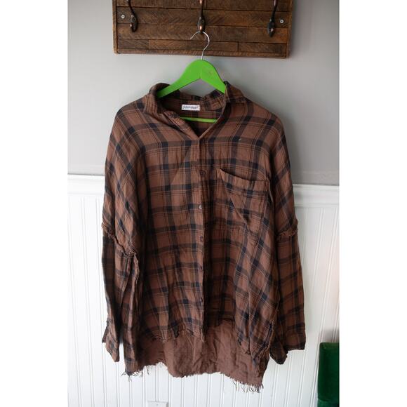 Free People CP Shades Ragged Marella Plaid Shirt Top Small - Picture 3 of 5